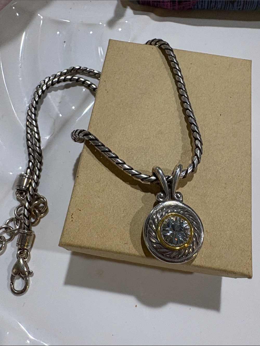 Brighton Heiress Silver Necklace with Gold Accent and Clear Stone